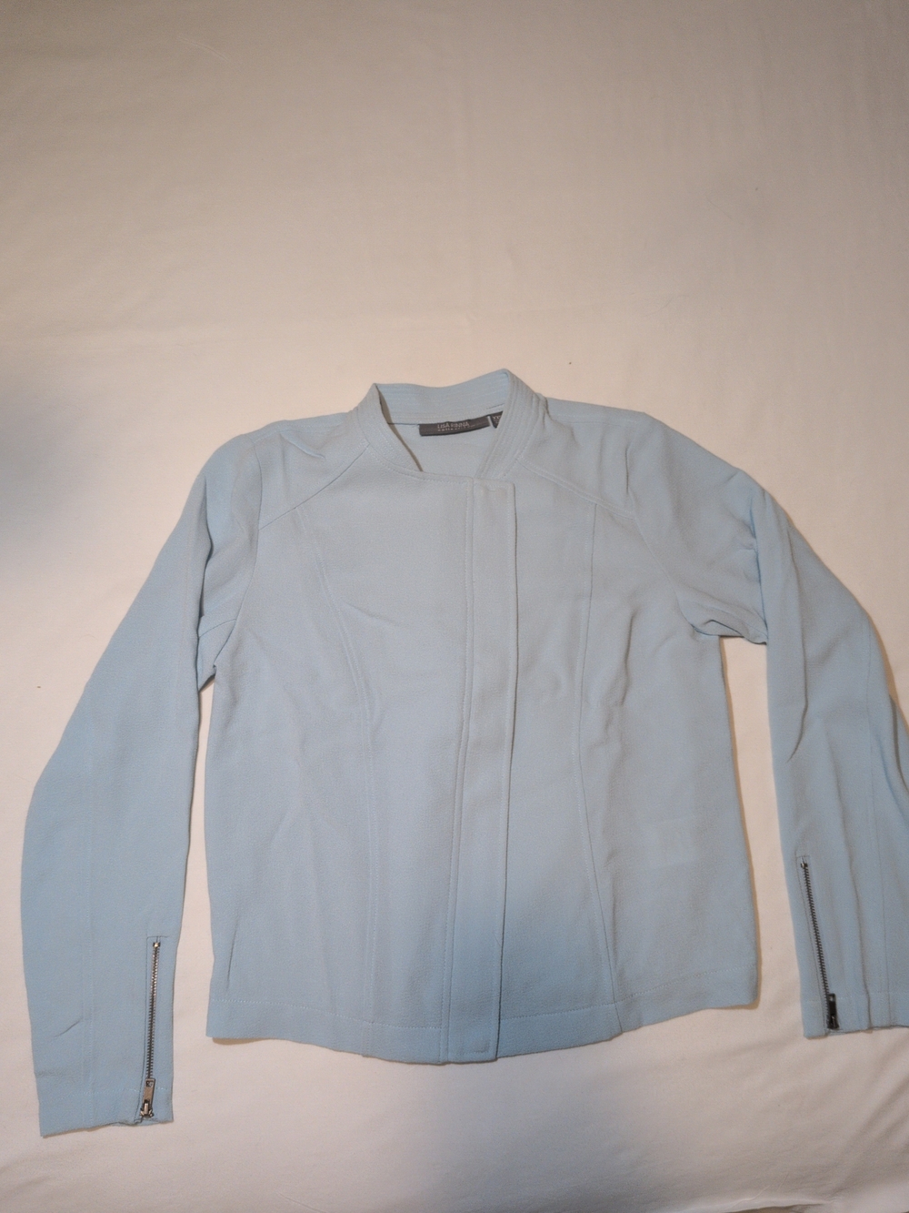 Lisa Rinna Collection Pale Blue Moto-Style Suede Leather Jacket